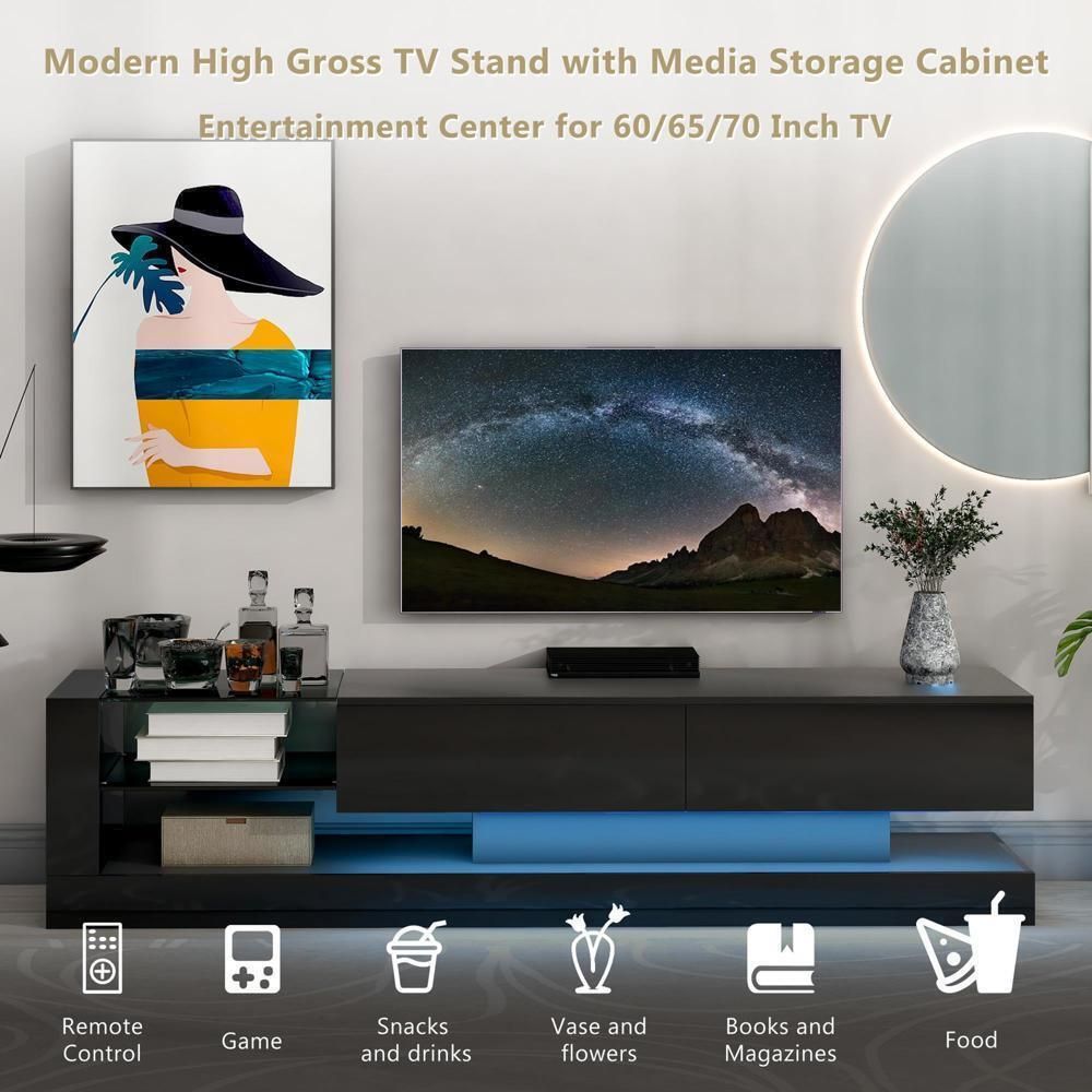 Tv Stand With Two Media Storage Cabinets High Gross Entertainment Center  Black | Ebay For Entertainment Center With Storage Cabinet (View 6 of 15)