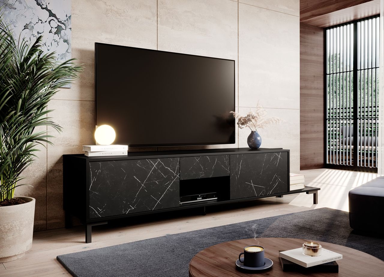 Tv Stands: Tv Stand Marmo Black / Black Marble With Black Marble Tv Stands (Photo 2 of 15)