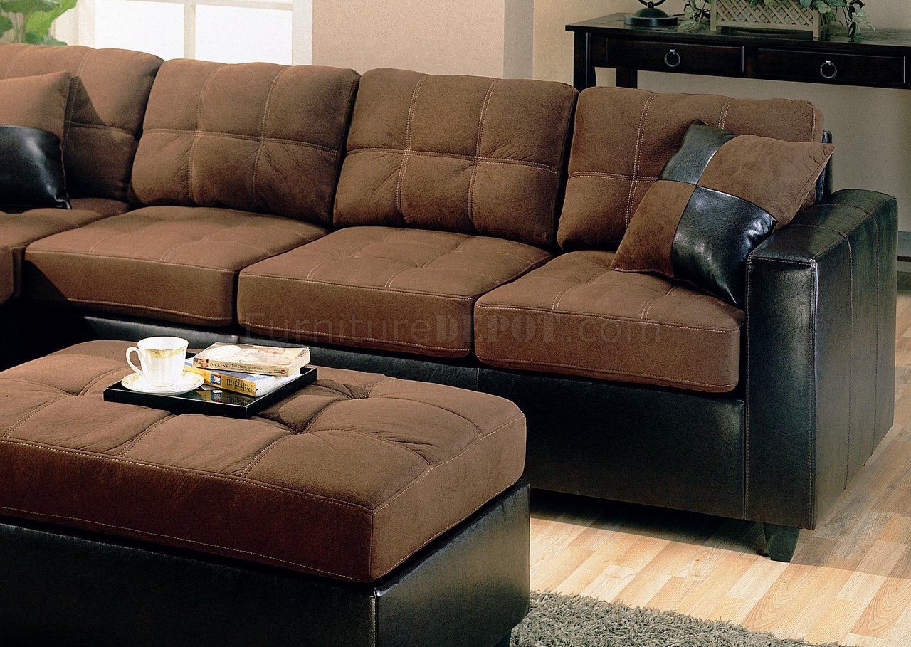 Two Tone Modern Sectional Sofa 500655 Chocolate/Dark Brown In 2 Tone Chocolate Microfiber Sofas (View 3 of 15)