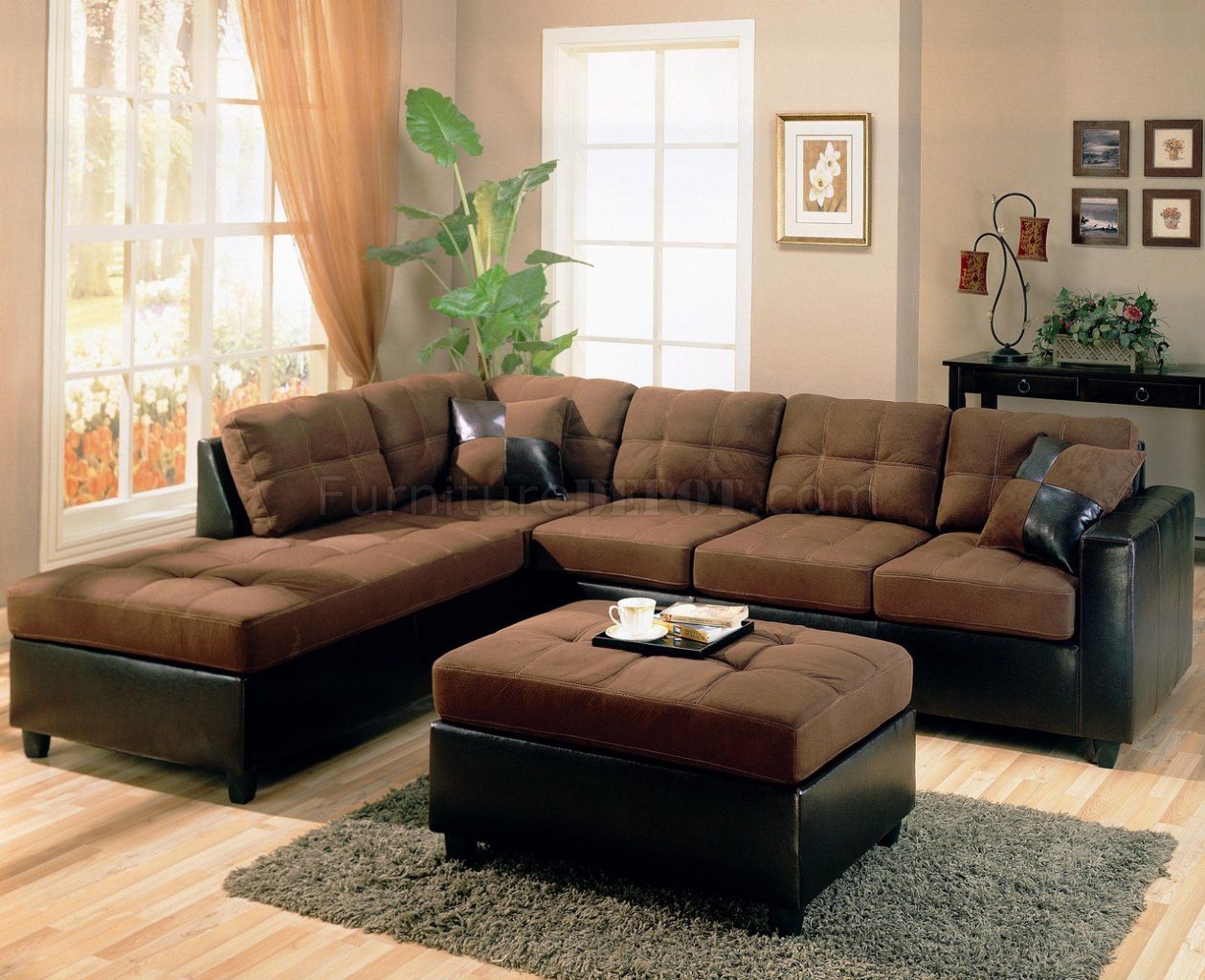 Two Tone Modern Sectional Sofa 500655 Chocolate/Dark Brown Intended For 2 Tone Chocolate Microfiber Sofas (Photo 5 of 15)