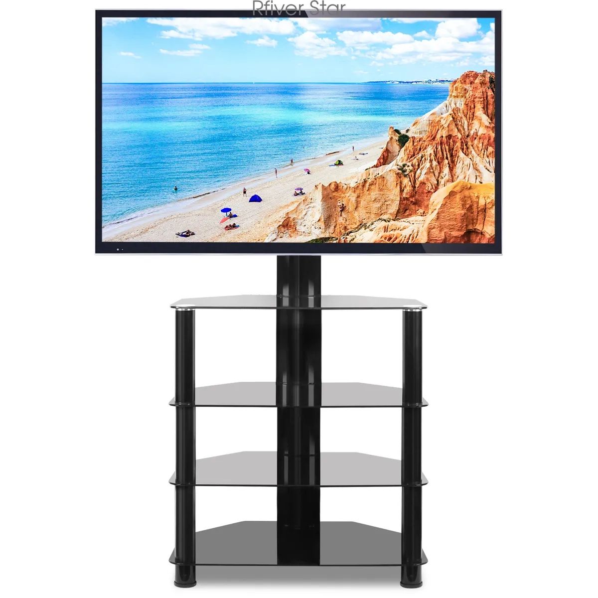 Universal Floor Tv Stand With Swivel Mount And 4 Shelves For 32" 55" Tvs |  Ebay Pertaining To Universal Floor Tv Stands (Photo 3 of 15)