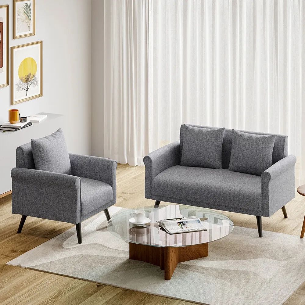Upholstered Nordic 2 Seater Love Seat Sofa Armrest Couch Settee Grey Linen  Sofas | Ebay Regarding Gray Linen Sofas (Photo 8 of 15)