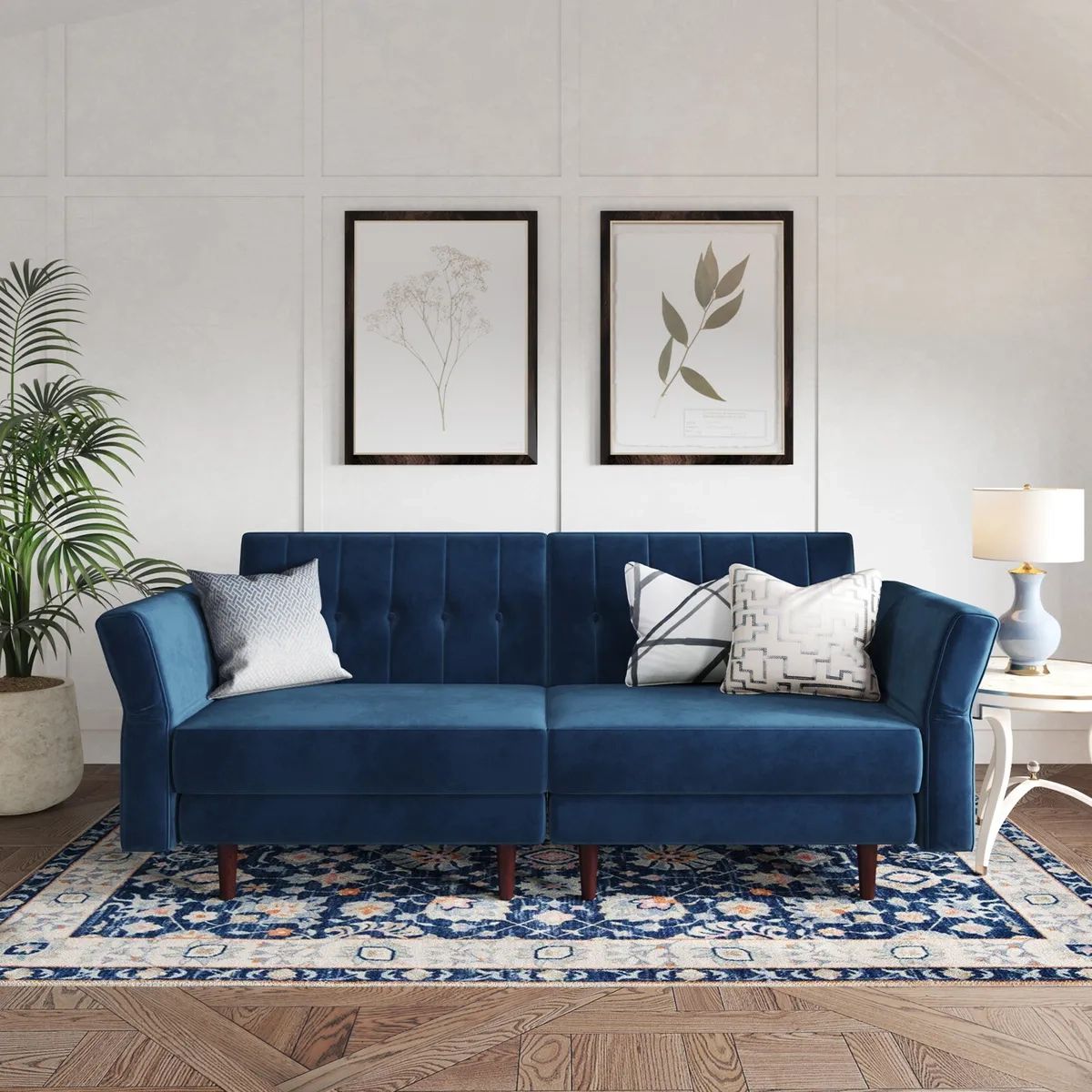 Velvet Convertible Futon Sofa Bed Memory Foam Futon Couch Sleeper Sofa Blue  | Ebay With Navy Sleeper Sofa Couches (Photo 7 of 15)