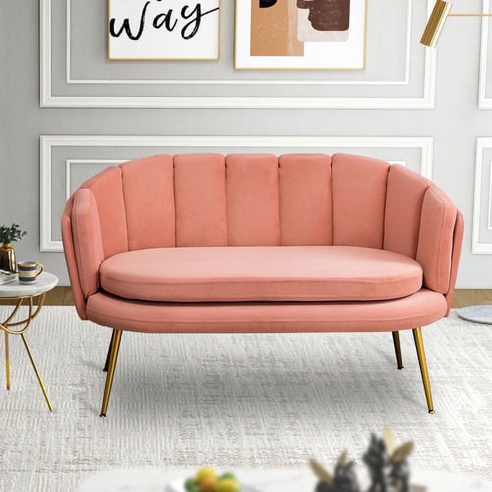 Velvet Loveseat Sofa, Modern 2 Seater Sofa With Gold Legs,Comfy Upholstered Small  Love Seat Couch, Flower Shaped Back For Living Room Bedroom, Office,  Apartment, Small Space,Pink – Walmart Pertaining To Small Love Seats In Velvet (View 11 of 15)