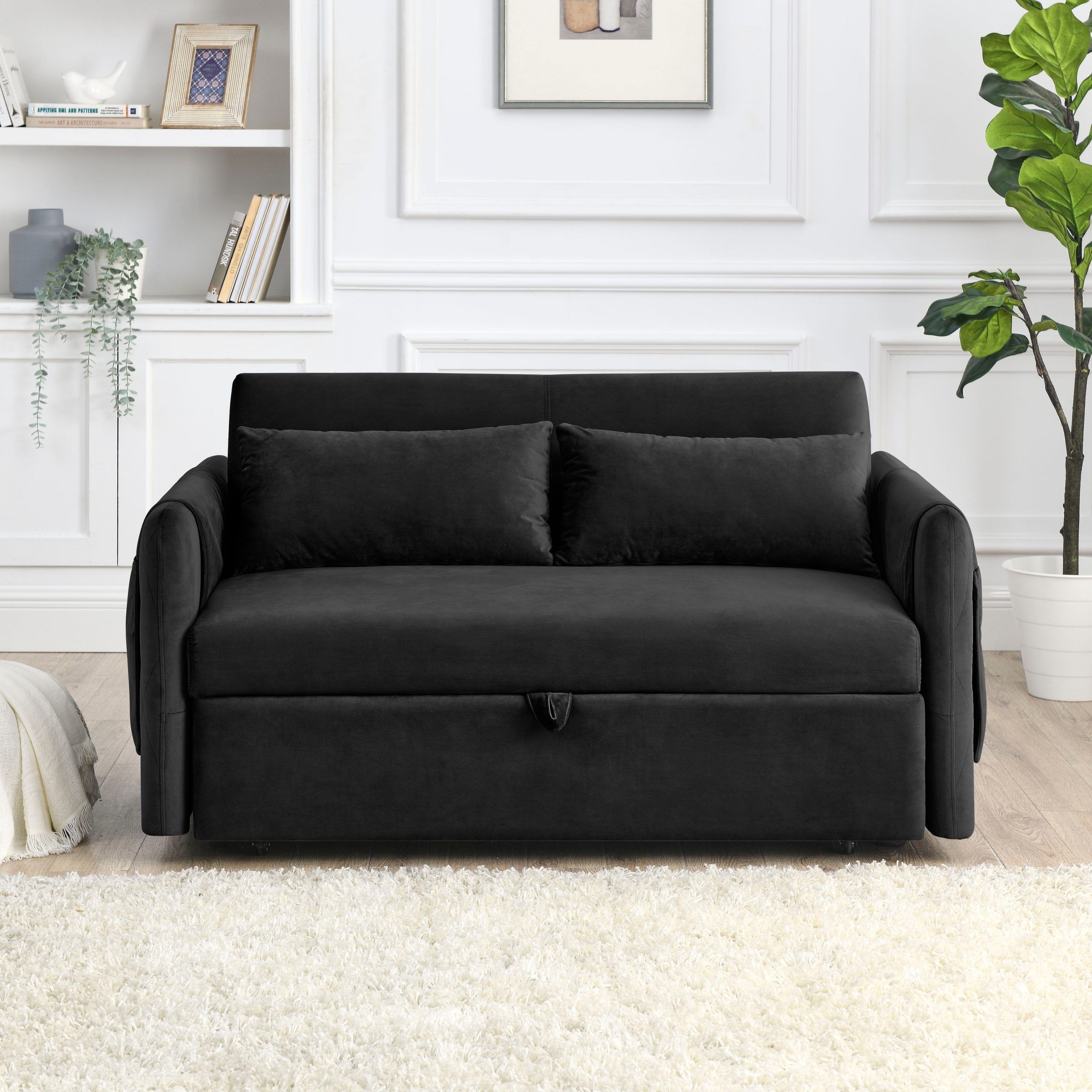 Velvet Loveseat Sofa With Pull Out Bed And 2 Pillow – On Sale – Bed Bath &  Beyond – 37157566 Throughout 2 Seater Black Velvet Sofa Beds (Photo 12 of 15)
