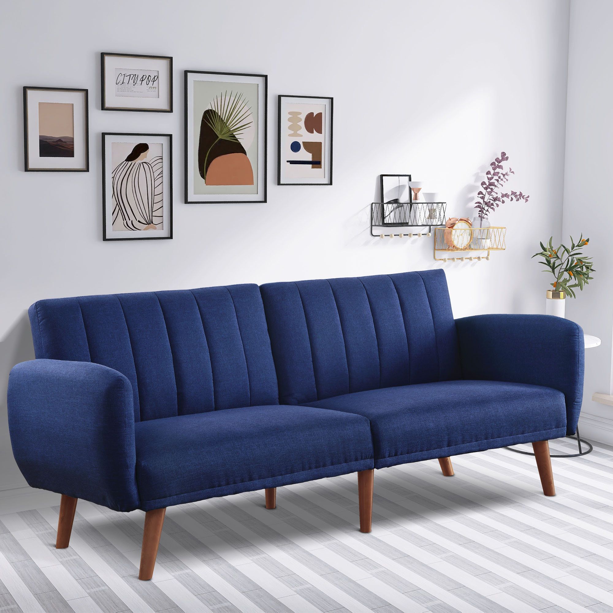 Wade Logan® Argene 76" Upholstered Tight Back Convertible Sofa | Wayfair With Navy Linen Coil Sofas (View 7 of 15)