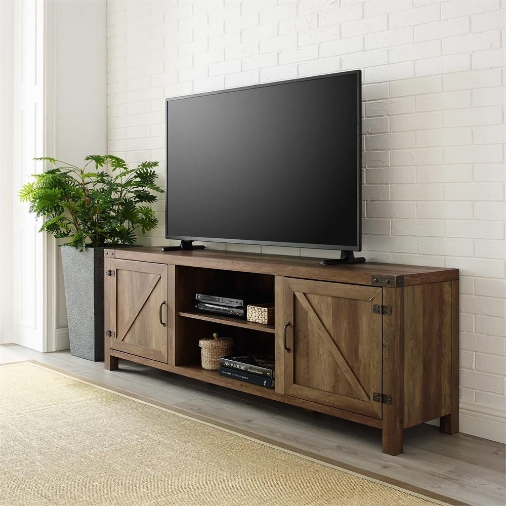 Walker Edison 70 In. Modern Farmhouse Tv Stand (Rustic Oak ) W70Bdsdro Pertaining To Modern Farmhouse Rustic Tv Stands (Photo 5 of 15)
