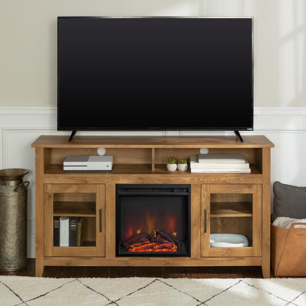 Walker Edison Furniture Company 58 In. Barn Wood Console Wood Highboy  Fireplace Media Tv Stand Hd58Fp18Hbbw – The Home Depot In Wood Highboy Fireplace Tv Stands (Photo 6 of 15)