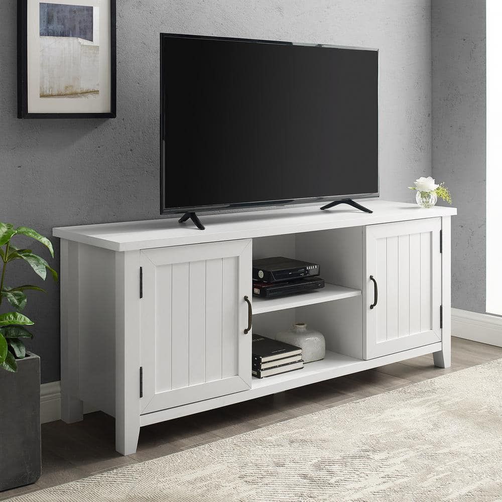 Walker Edison Furniture Company 58 In. White Wood Tv Stand With Storage  Doors (Max Tv Size 65 In.) Hd8357 – The Home Depot Regarding White Tv Stands Entertainment Center (Photo 10 of 15)