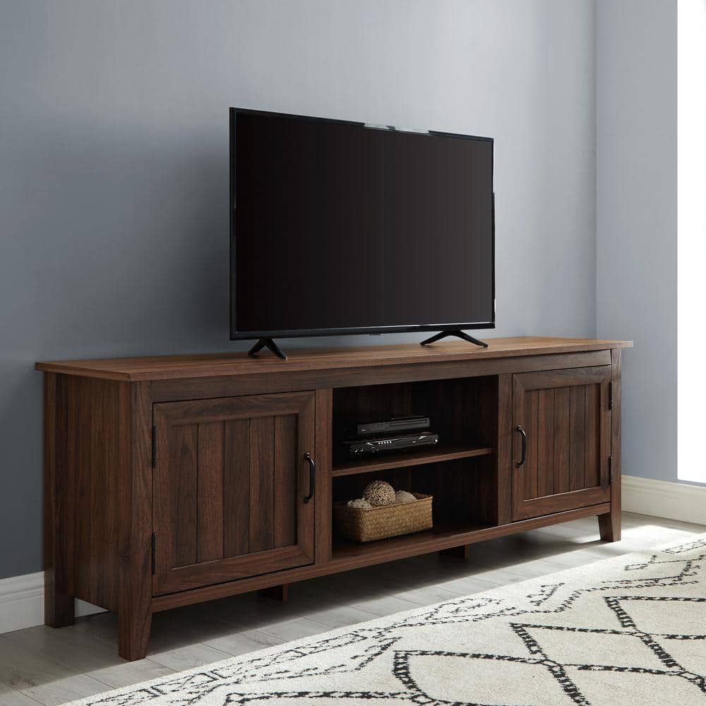 Walker Edison Furniture Company 70 In. Dark Walnut Composite Tv Stand Fits  Tvs Up To 78 In. With Storage Doors Hd8143 – The Home Depot Regarding Walnut Entertainment Centers (Photo 7 of 15)