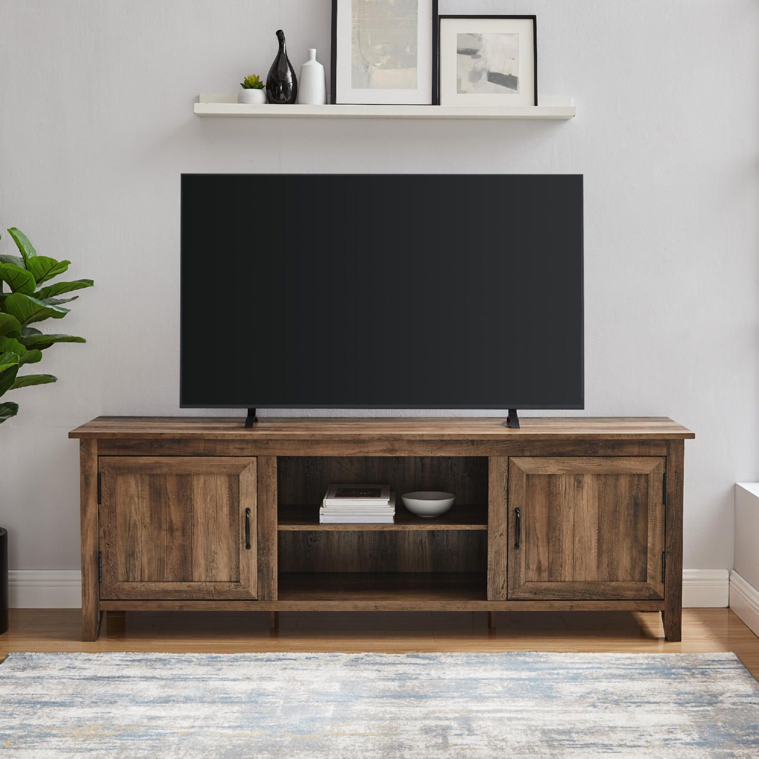Walker Edison W70Cs2Dro 70" Modern Farmhouse Tv Stand In Rustic Oak Finish With Regard To Modern Farmhouse Rustic Tv Stands (View 10 of 15)