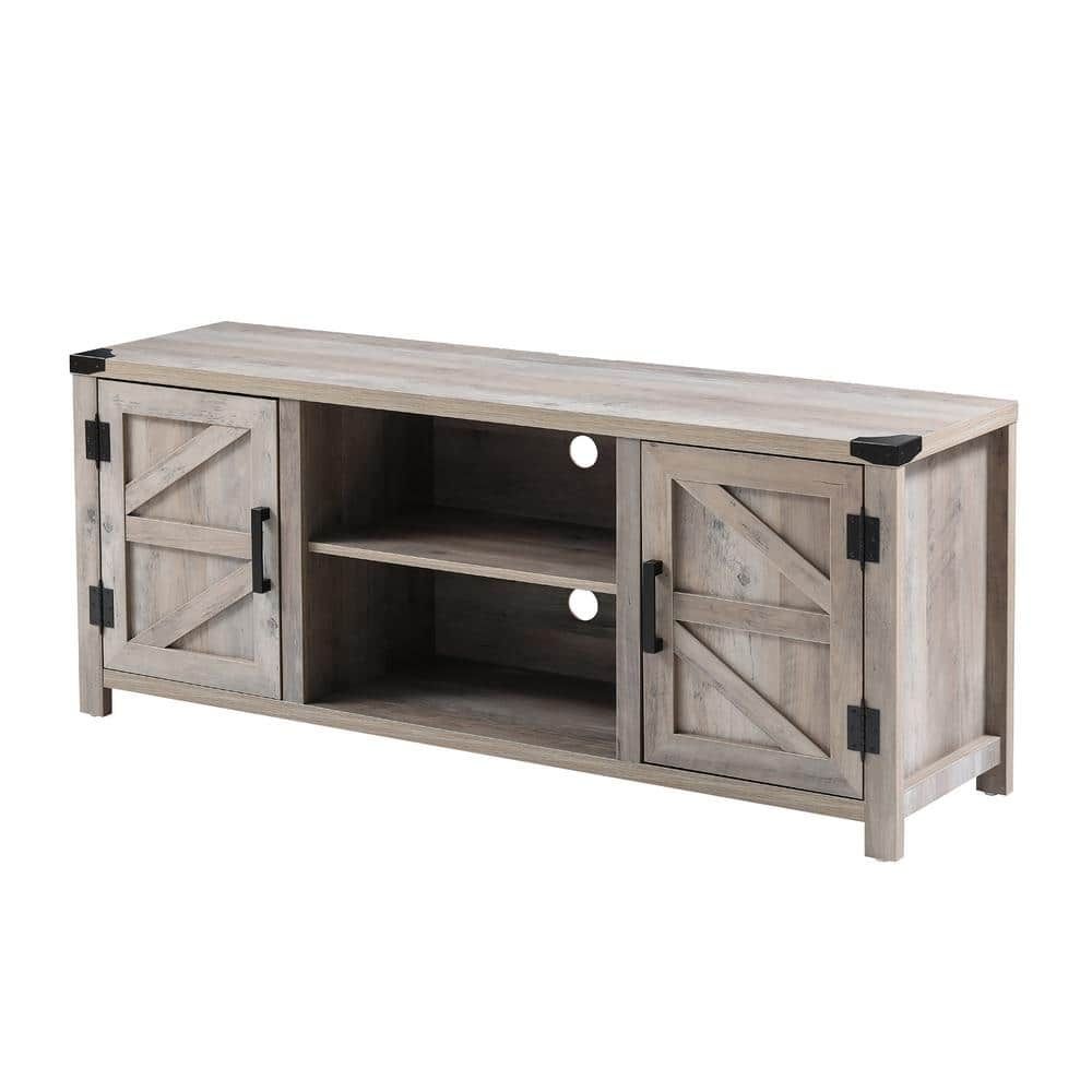 Wampat 59 In. Farmhouse Gray Tv Stand Barn Door Entertainment Center Fits  Tv'S Up To 65 In. Mts31501 Hd – The Home Depot With Barn Door Media Tv Stands (Photo 9 of 15)