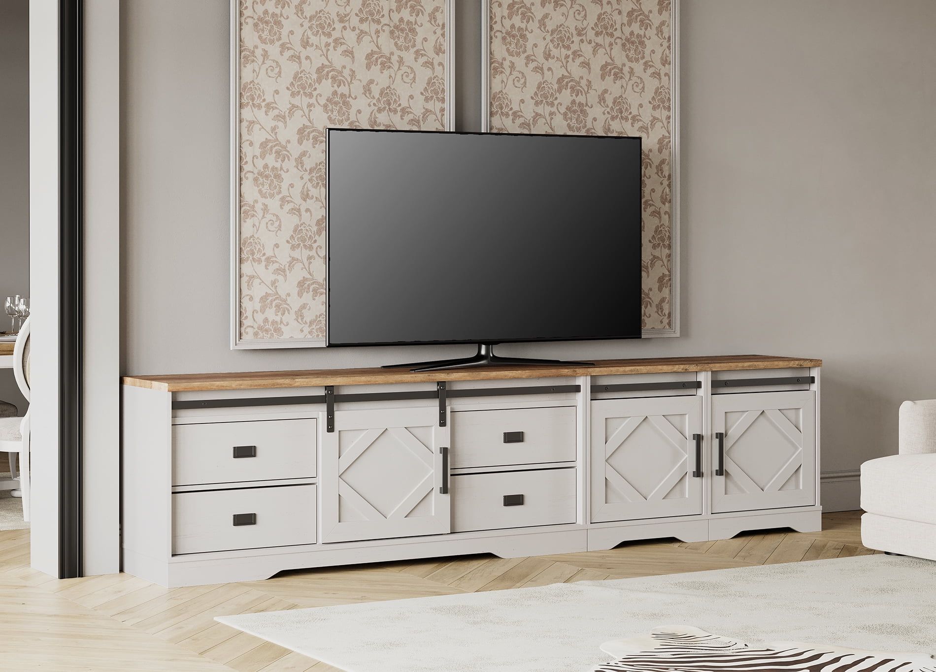 Featured Photo of 110" Tvs Wood Tv Cabinet With Drawers