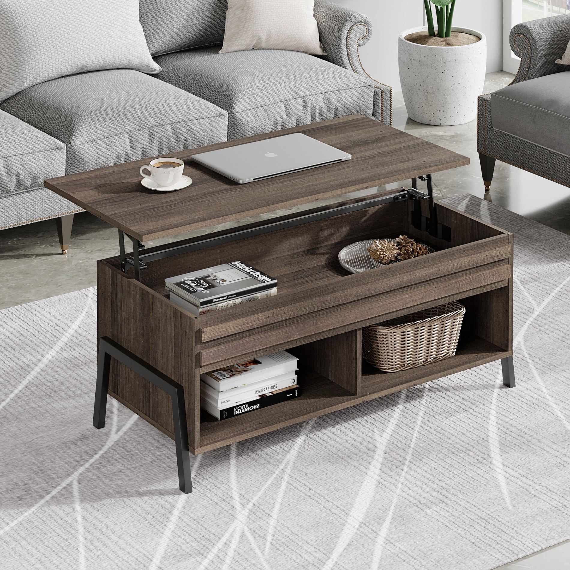 Wampat Mid Century Modern Wood 42" Rectangle Lift Top Coffee Table,  Espresso – Walmart Regarding Modern Wooden Lift Top Tables (View 5 of 15)