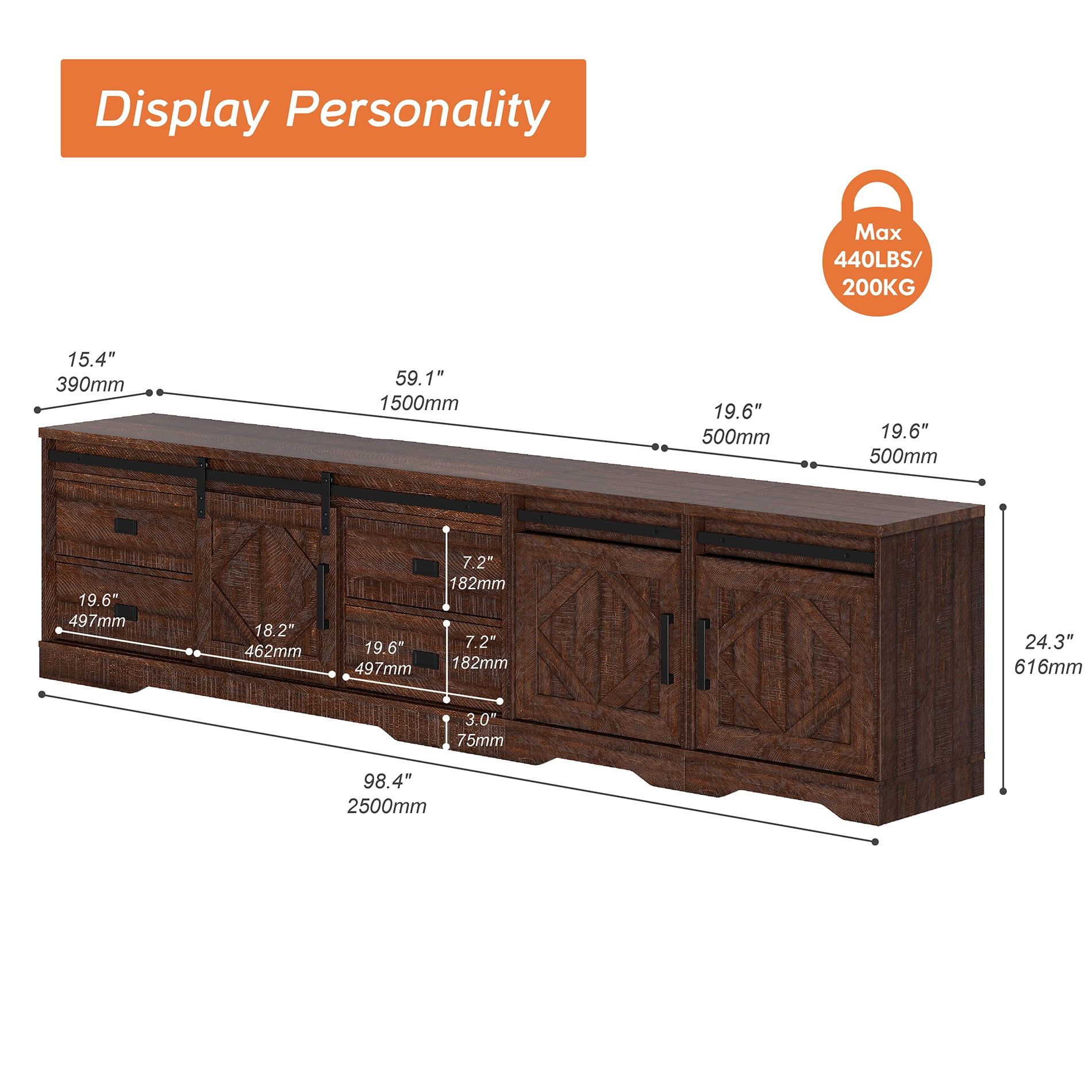 Wampat Modern Farmhouse Tv Stand For Up To 110" Tvs Wood Entertainment  Center With Drawers And Adjustable Shelf For Living Room, Rustic Brown –  Walmart Intended For 110" Tvs Wood Tv Cabinet With Drawers (Photo 3 of 15)