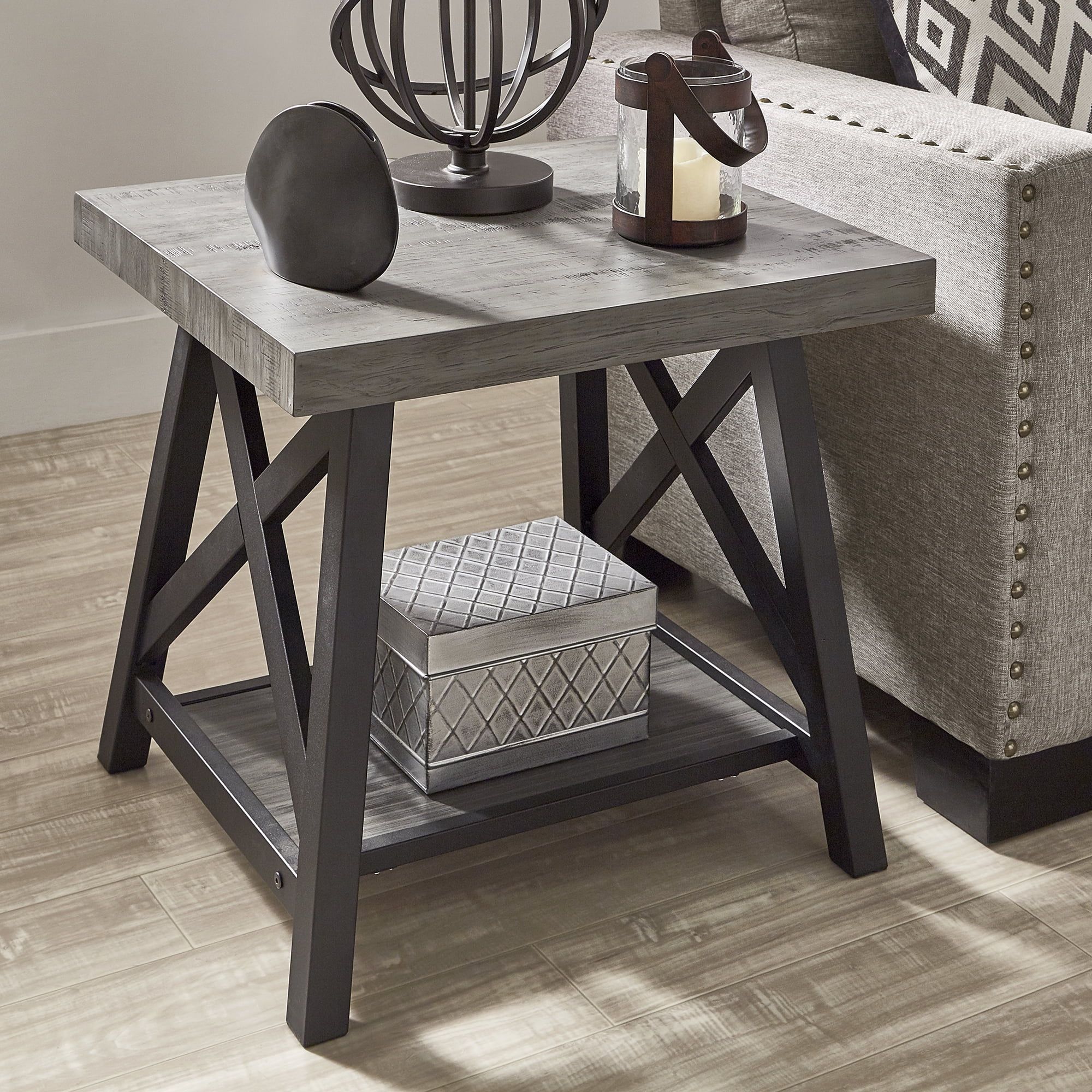 Weston Home Westyn Rustic X Base Wood End Table With Shelf, Gray –  Walmart Inside Rustic Gray End Tables (Photo 1 of 15)