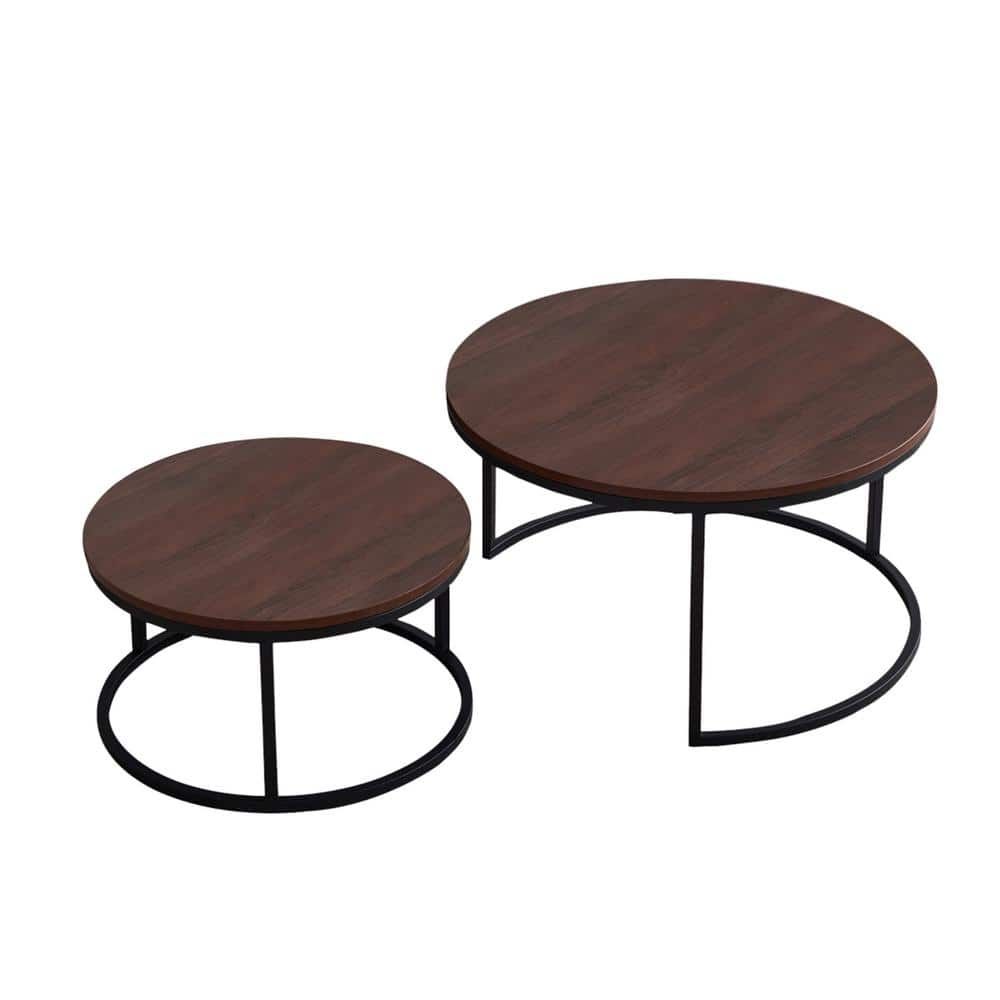 Westsky 31.5 In. Wide Black Metal Frame Modern Nesting Round Coffee Table  With Walnut Color Wood Top Of Living Room (Set Of 2) W24714242 Bk – The  Home Depot Within Modern Nesting Coffee Tables (Photo 12 of 15)