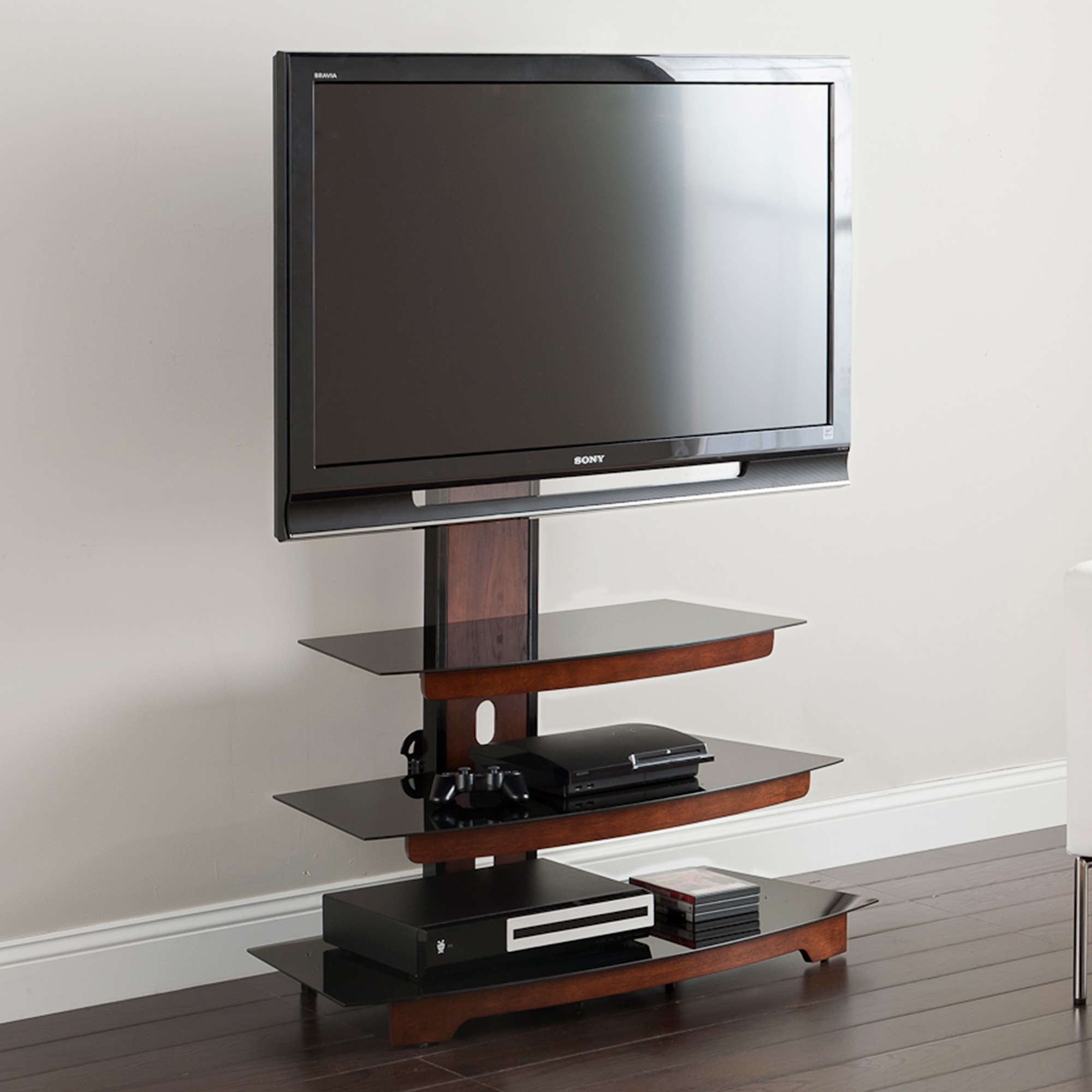Whalen 3 Tier Television Stand For Tvs Up To 50", Perfect For Flat Screens,  Black Metal With Wood Trim Accent – Walmart With Regard To Tier Stands For Tvs (View 4 of 15)