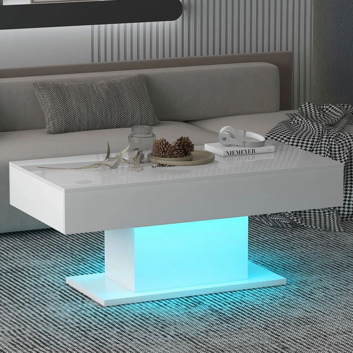 White Led Coffee Table High Gloss Cocktail Table Modern Living Room  Rectangle | Ebay Regarding Rectangular Led Coffee Tables (View 2 of 15)