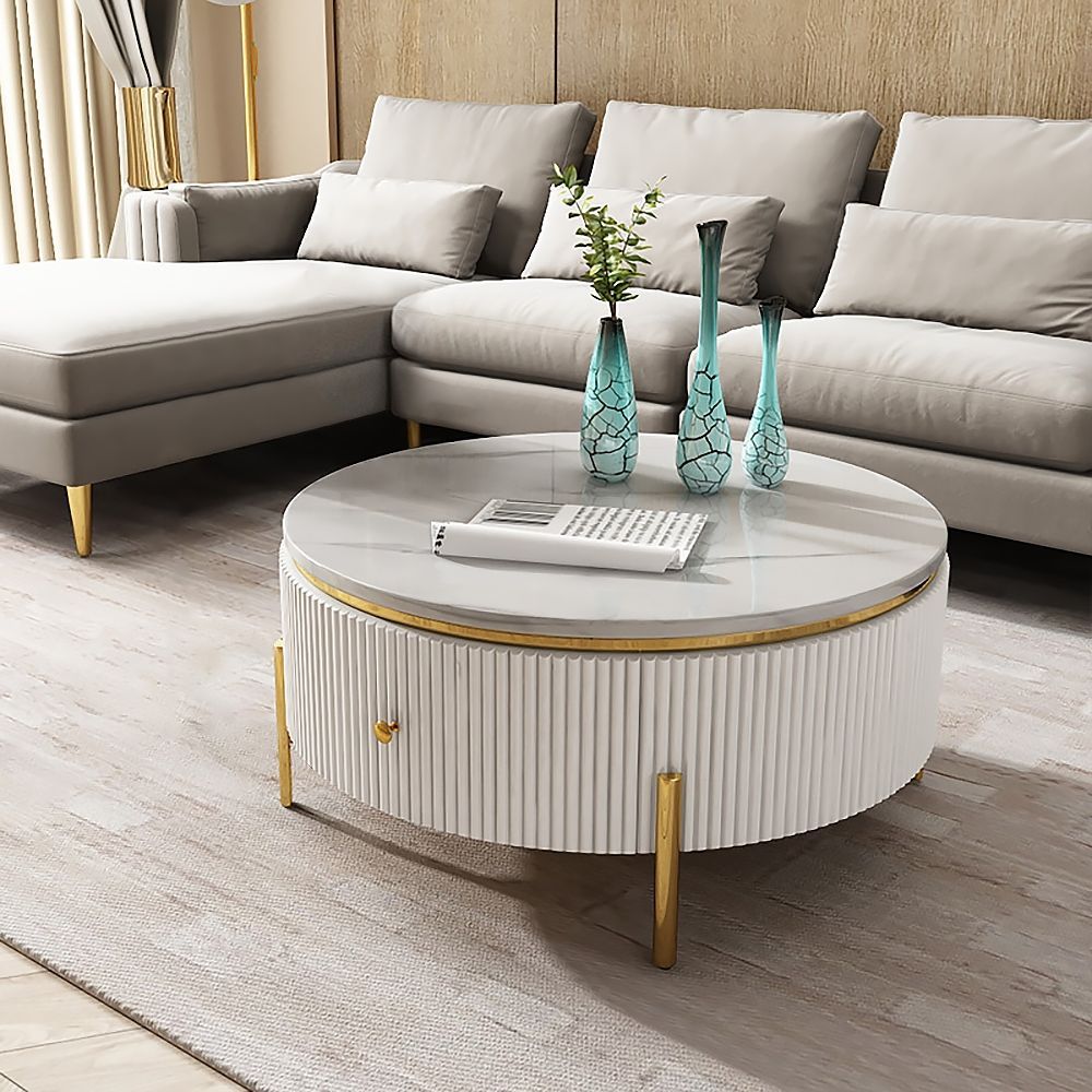 White Round Coffee Table With Storage Modern Faux Marble Accent Table  Stainless Ste… | Round Coffee Table Modern, White Round Coffee Table,  Decorating Coffee Tables With Modern Round Faux Marble Coffee Tables (View 11 of 15)