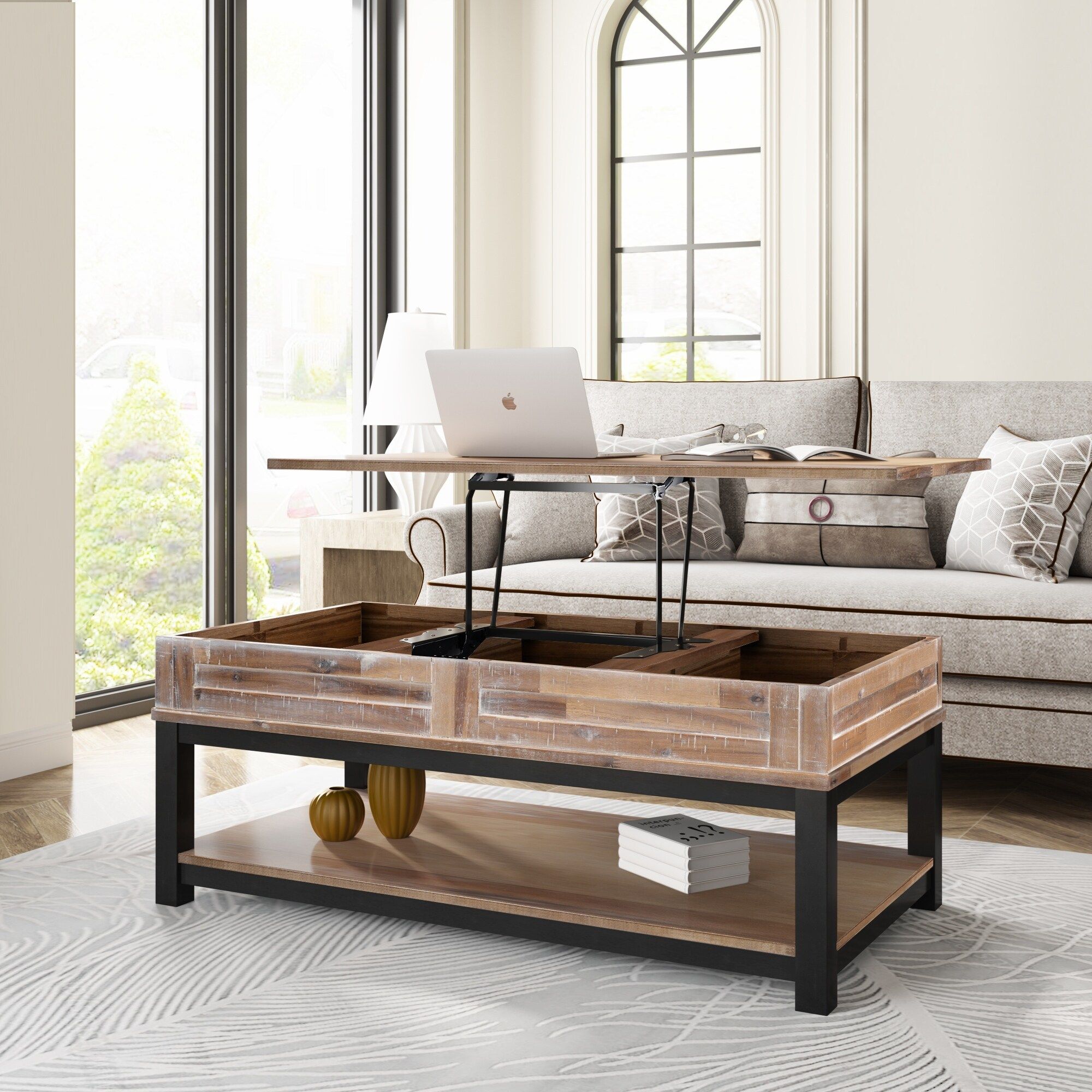 Wooden Lift Top Coffee Table With Inner Storage Space And Shelf – Bed Bath  & Beyond – 36909922 Regarding Lift Top Coffee Tables With Shelves (View 10 of 15)