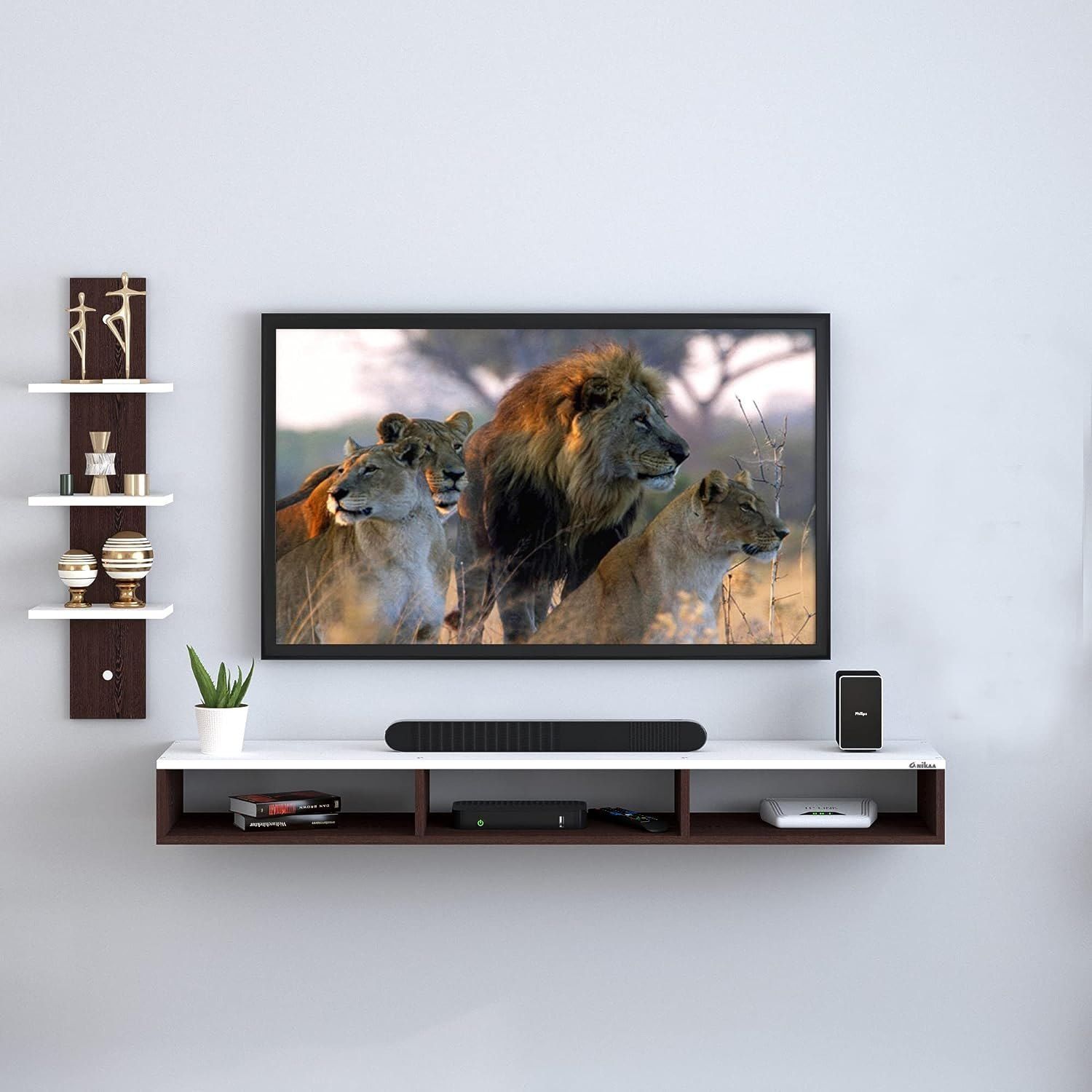 Wooden Wall Mount Tv Unit/ Set Top Box Stand, Laminate Finish With Top Shelf Mount Tv Stands (Photo 6 of 15)