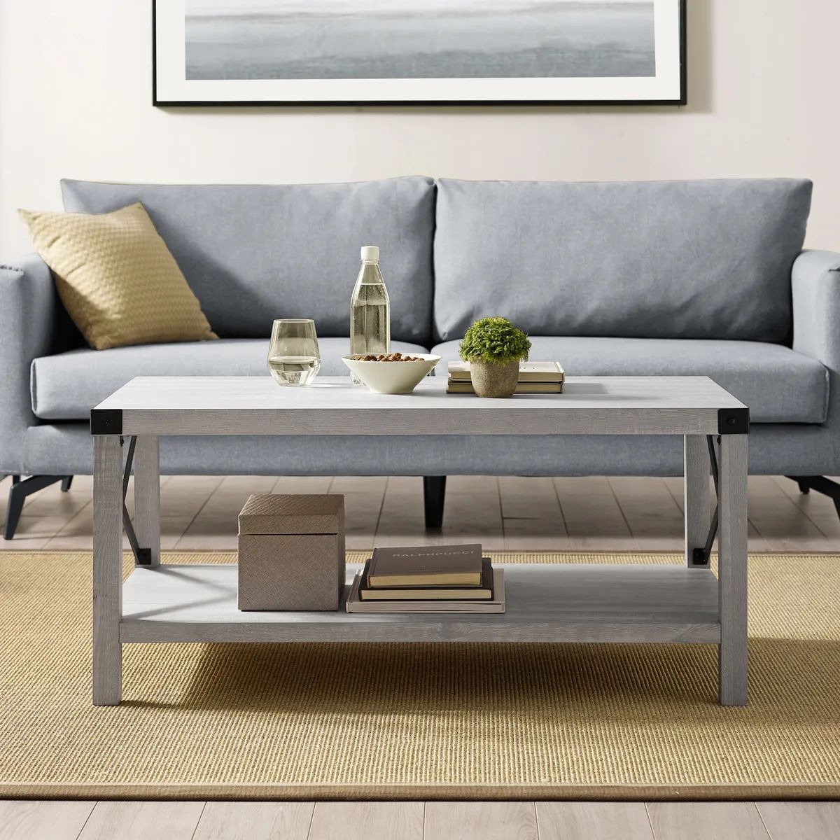 Woven Paths Magnolia Metal X Coffee Table Stone Grey Featuring Metal Accent  Usa | Ebay For Woven Paths Coffee Tables (Photo 13 of 15)