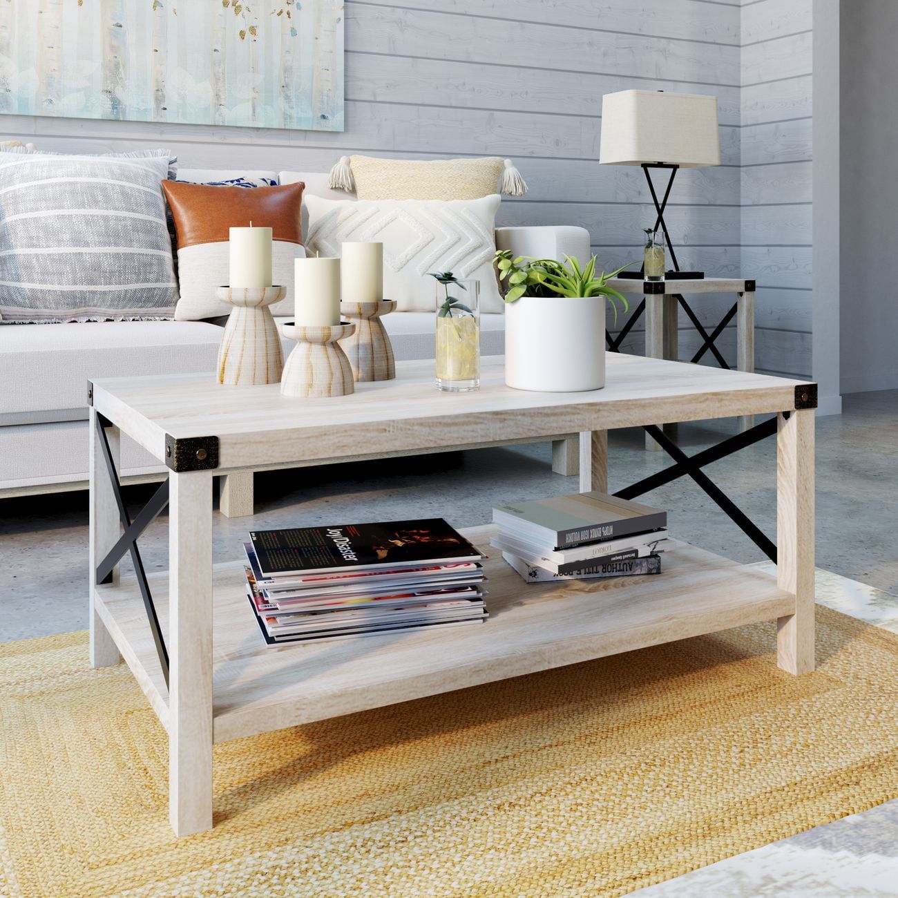 Woven Paths Magnolia Metal X Coffee Table, White Oak – Walmart For Woven Paths Coffee Tables (Photo 9 of 15)