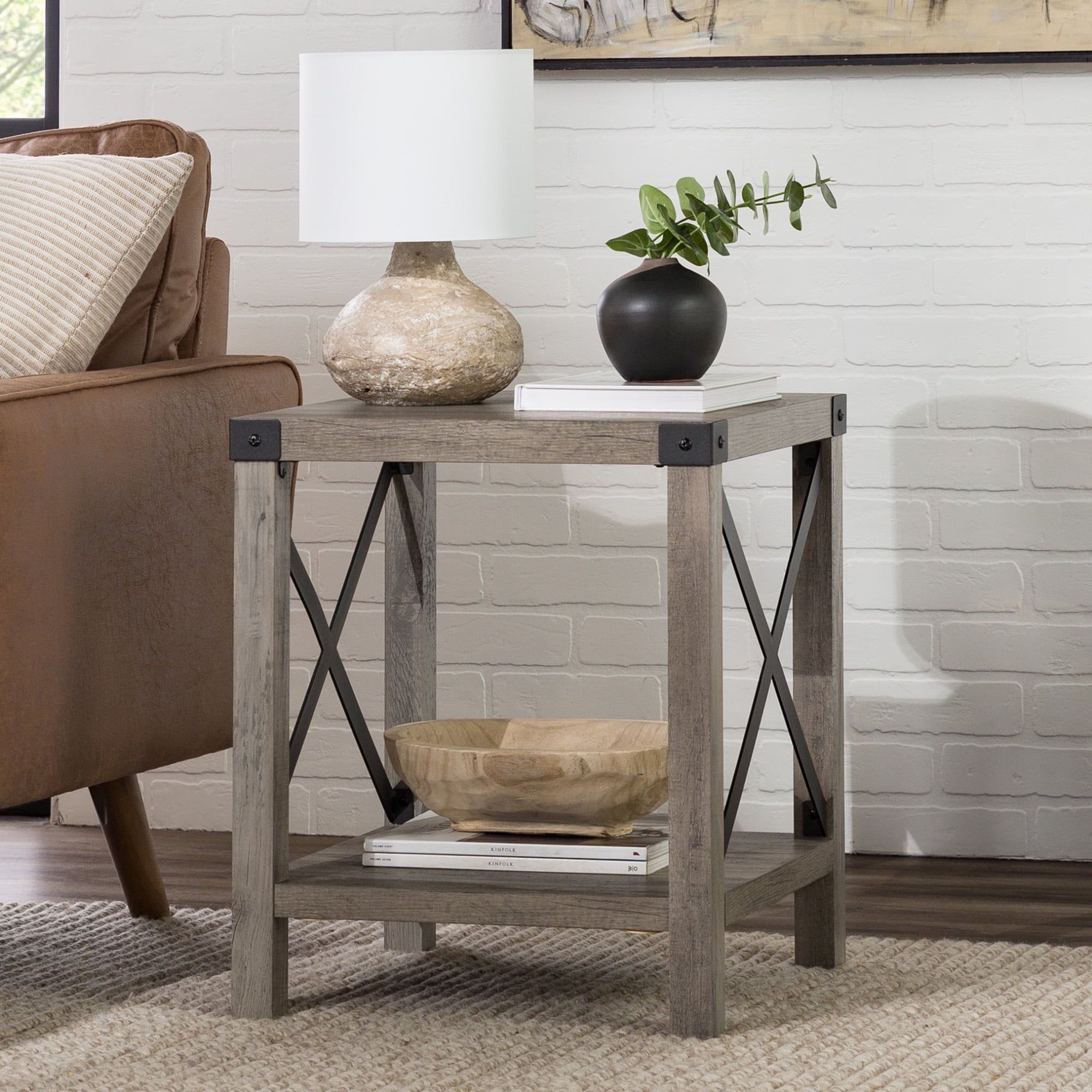 Woven Paths Magnolia Metal X End Table, Grey Wash – Walmart With Regard To Rustic Gray End Tables (View 4 of 15)
