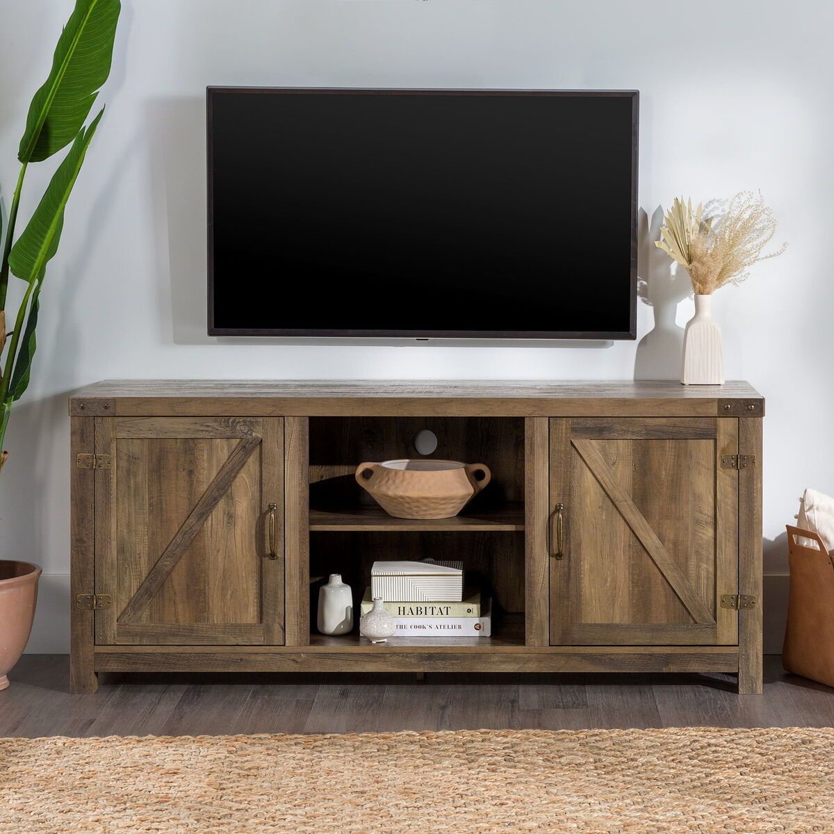 Woven Paths Modern Farmhouse Barn Door Tv Stand For Tvs Up To 65",  Reclaimed | Ebay Throughout Modern Farmhouse Barn Tv Stands (View 6 of 15)