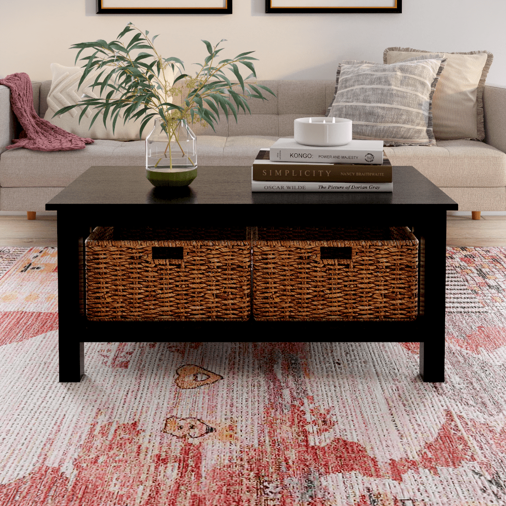 Woven Paths Traditional Storage Coffee Table With Bins, Black – Walmart For Woven Paths Coffee Tables (View 15 of 15)