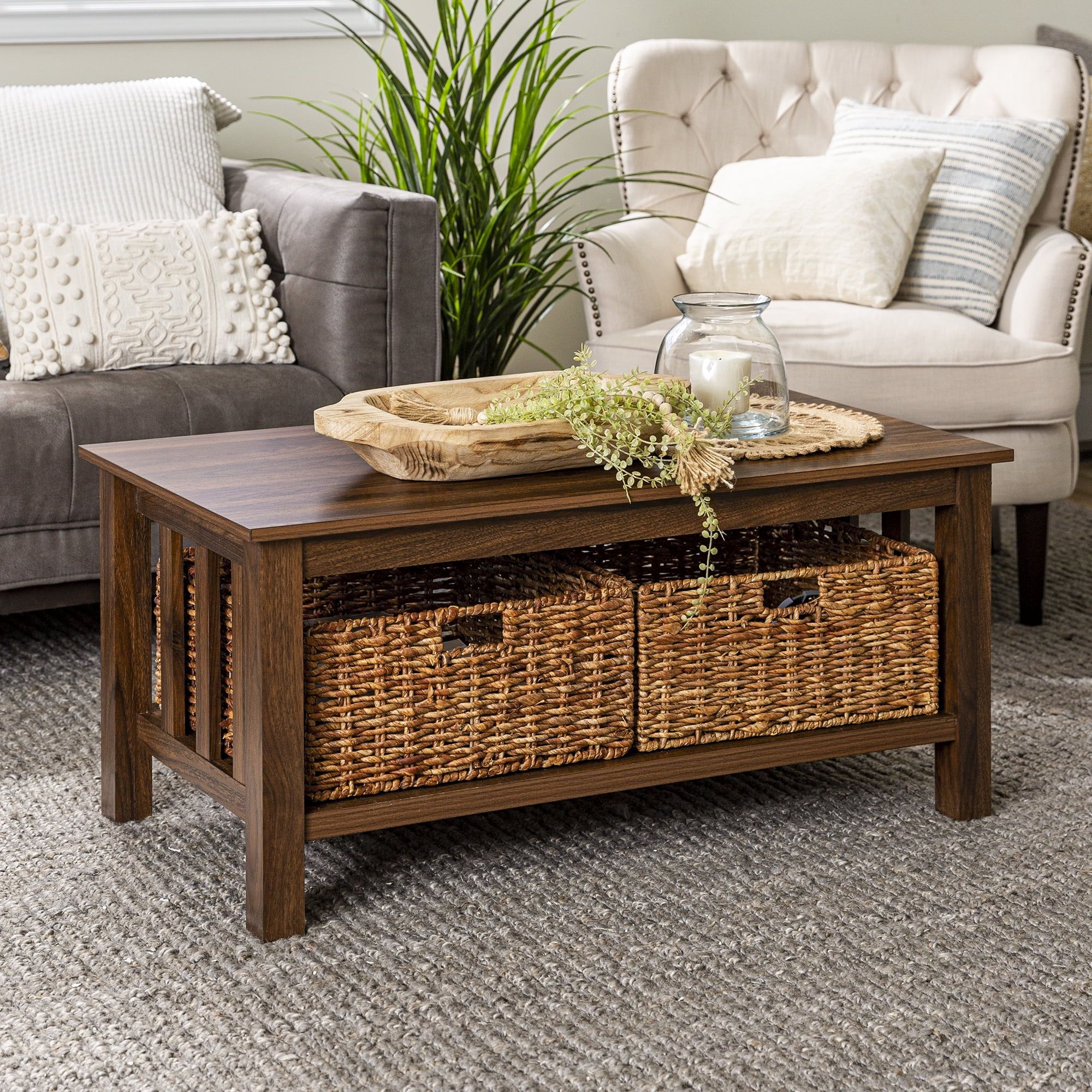 Woven Paths Traditional Storage Coffee Table With Totes, Dark Walnut –  Walmart For Woven Paths Coffee Tables (Photo 4 of 15)