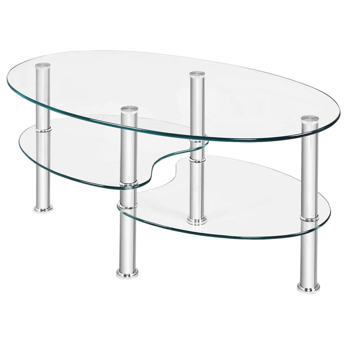 Wrought Studio Daleon Glass 4 Legs Coffee Table With Storage | Wayfair Regarding Tempered Glass Oval Side Tables (Photo 13 of 15)