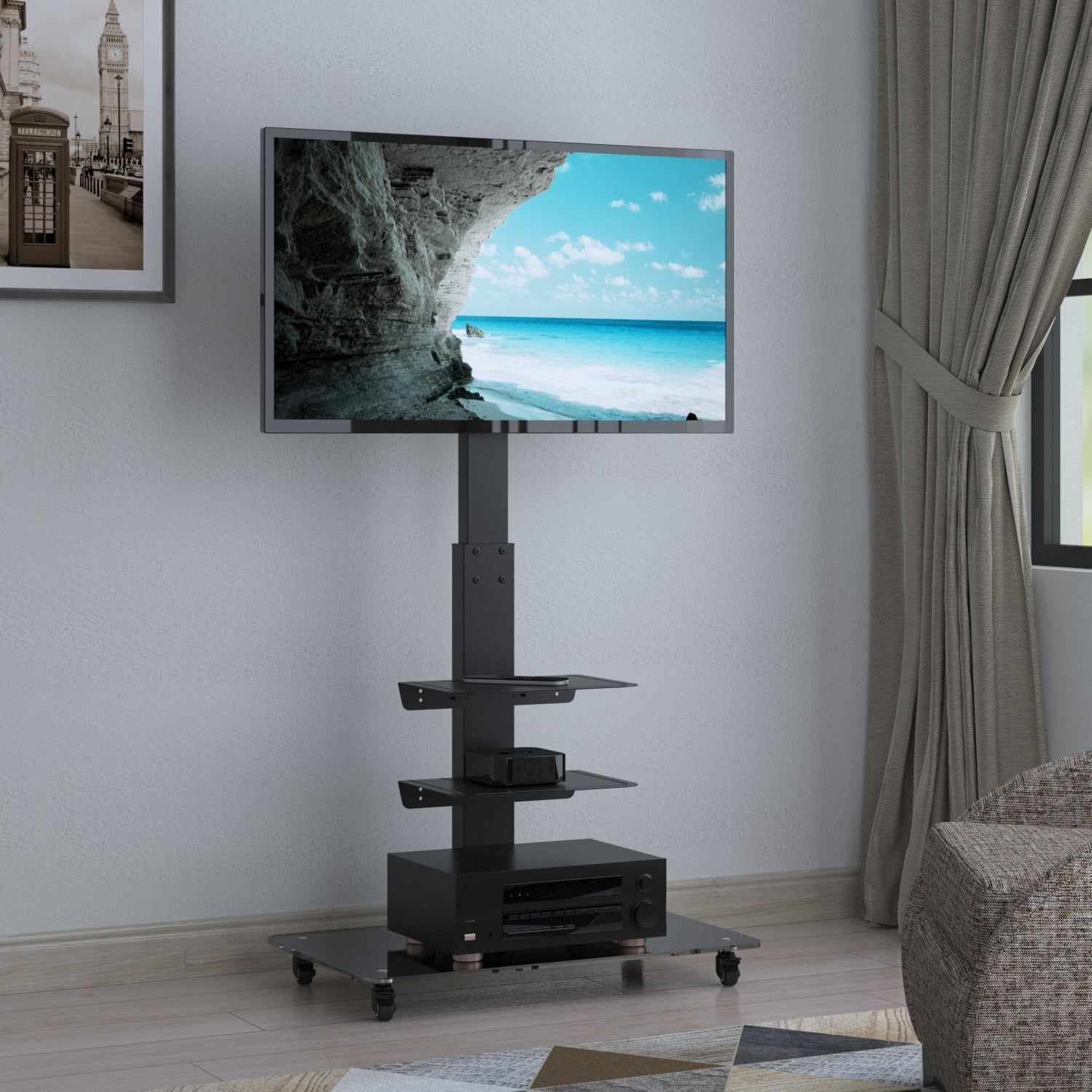 Yomt Modern Rolling Floor Tv Stand For 32 To 65 Inch India | Ubuy Pertaining To Modern Rolling Tv Stands (View 7 of 15)