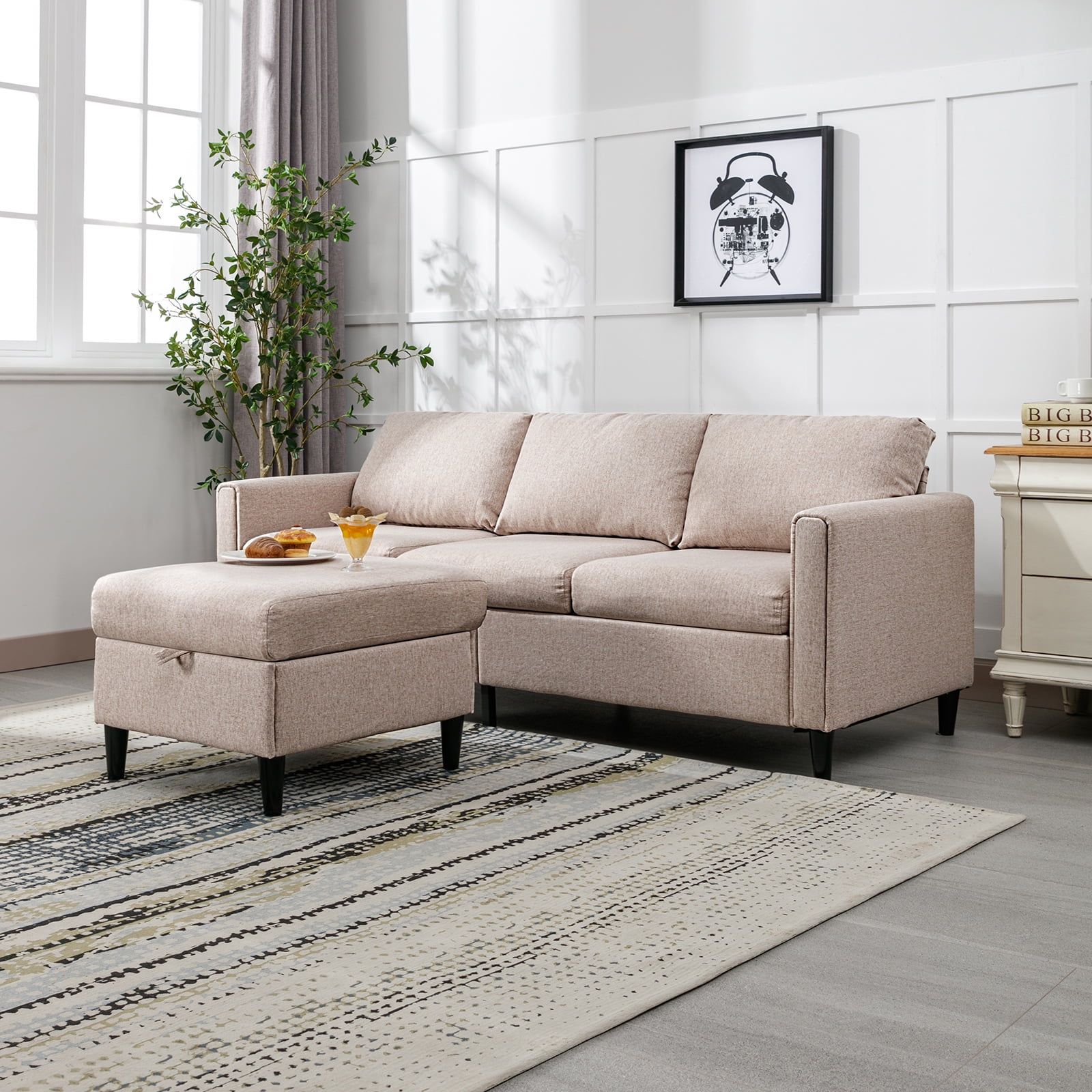 Zafly Convertible Sectional Sofa Couch, 3 Seat Upholstered Sofa With  Flexible Storage Ottoman Chaise, Modern Modular L Shape Couches For Living  Room/Office – Beige – Walmart With Regard To 3 Seat Convertible Sectional Sofas (View 3 of 15)