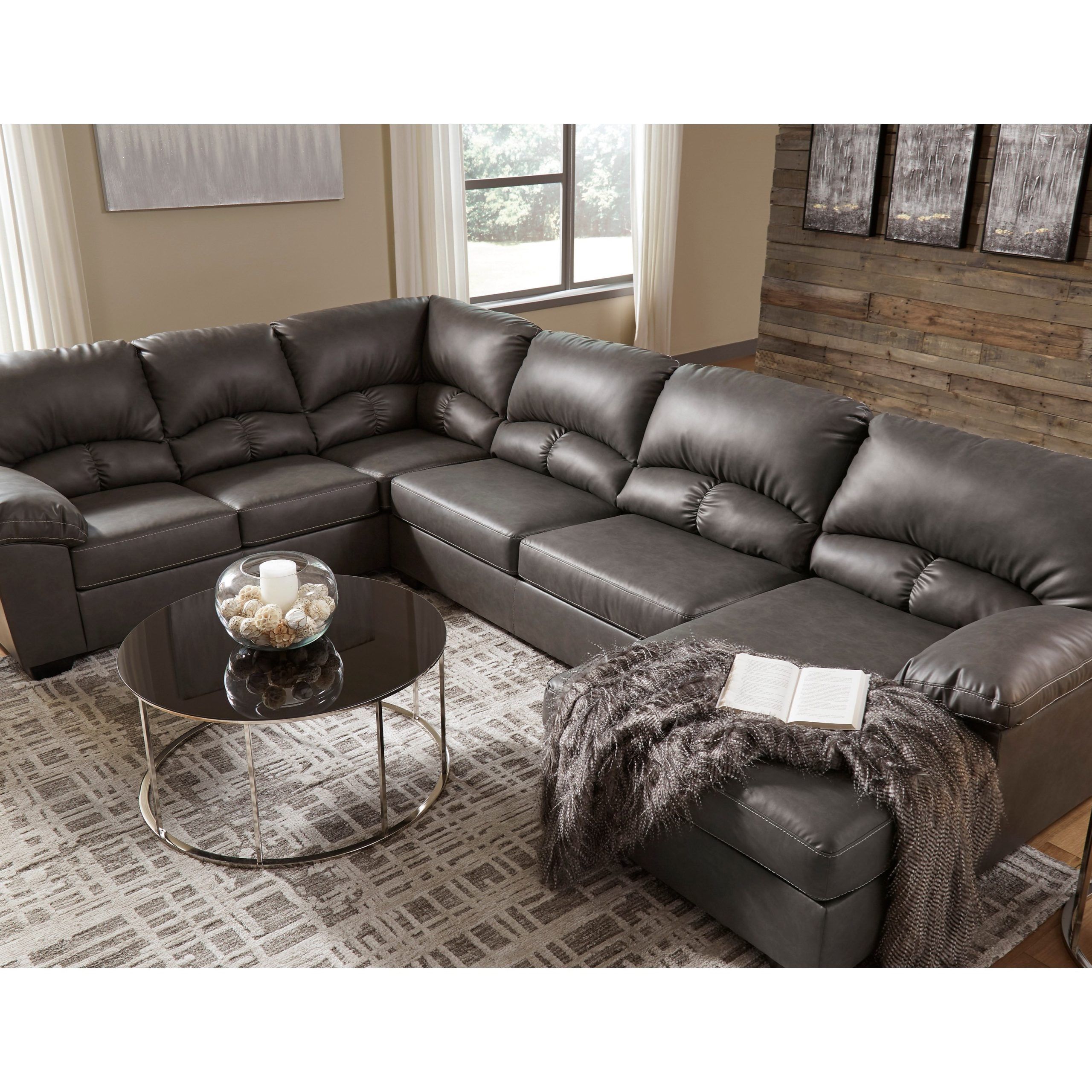 Benchcraft Aberton Faux Leather 3 Piece Sectional With Chaise | Wayside Within 104&quot; Sectional Sofas (Photo 10 of 15)