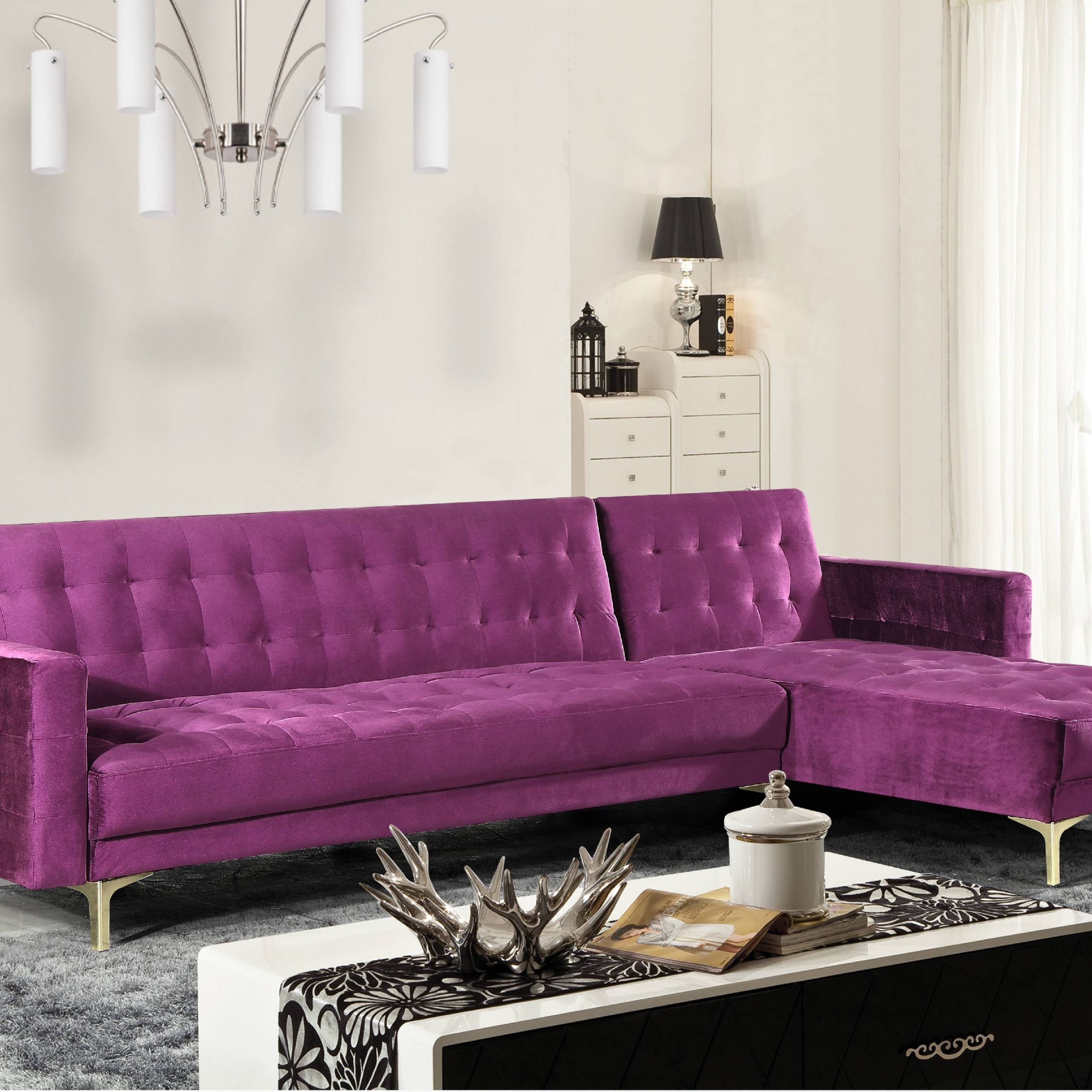 Chic Home Kiefer Velvet Right Facing Convertible Sectional Sofa Bed Intended For 66" Convertible Velvet Sofa Beds (Photo 1 of 15)