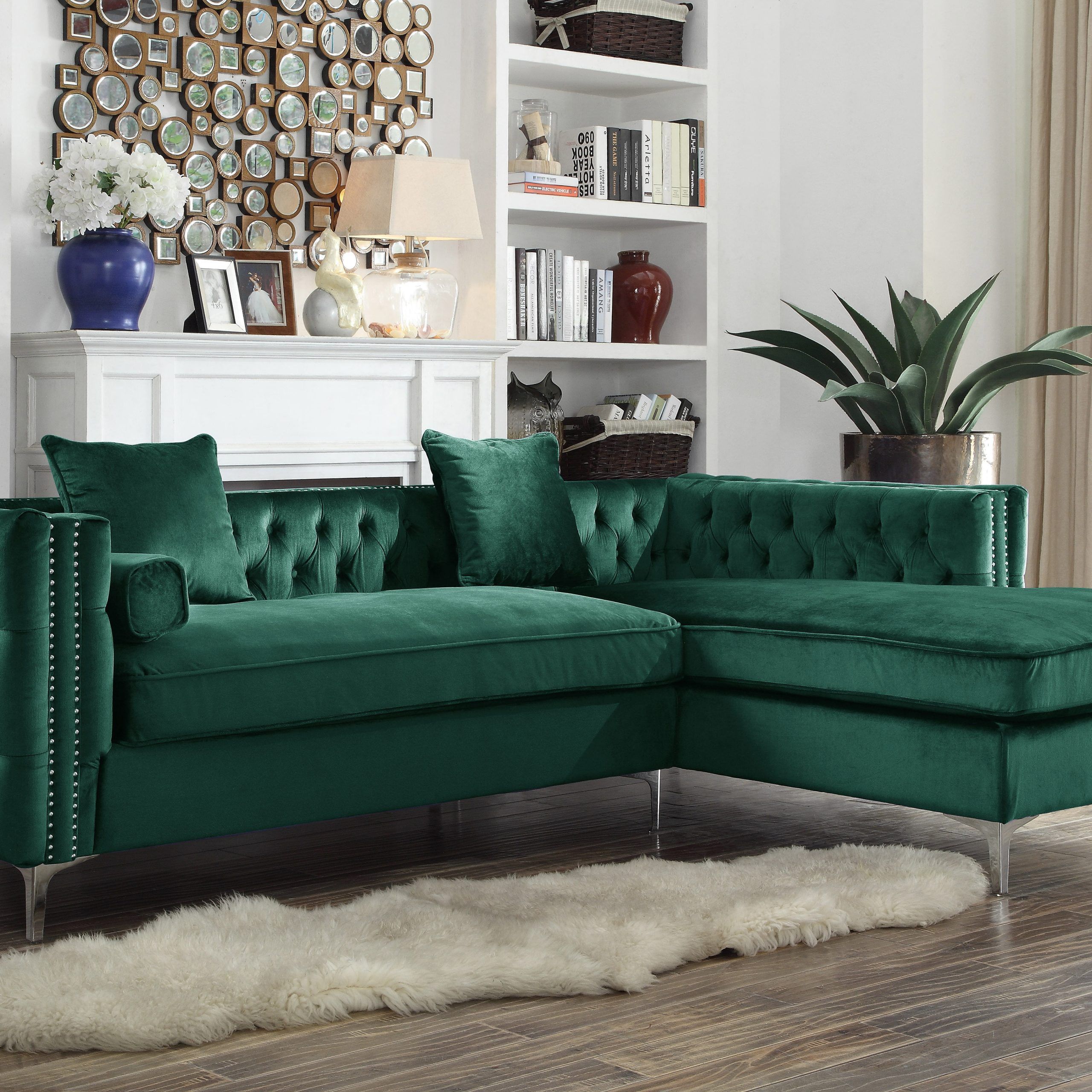 Chic Home Monet Velvet Modern Contemporary Button Tufted With Silver For 75&quot; Green Velvet Sofas (View 7 of 15)