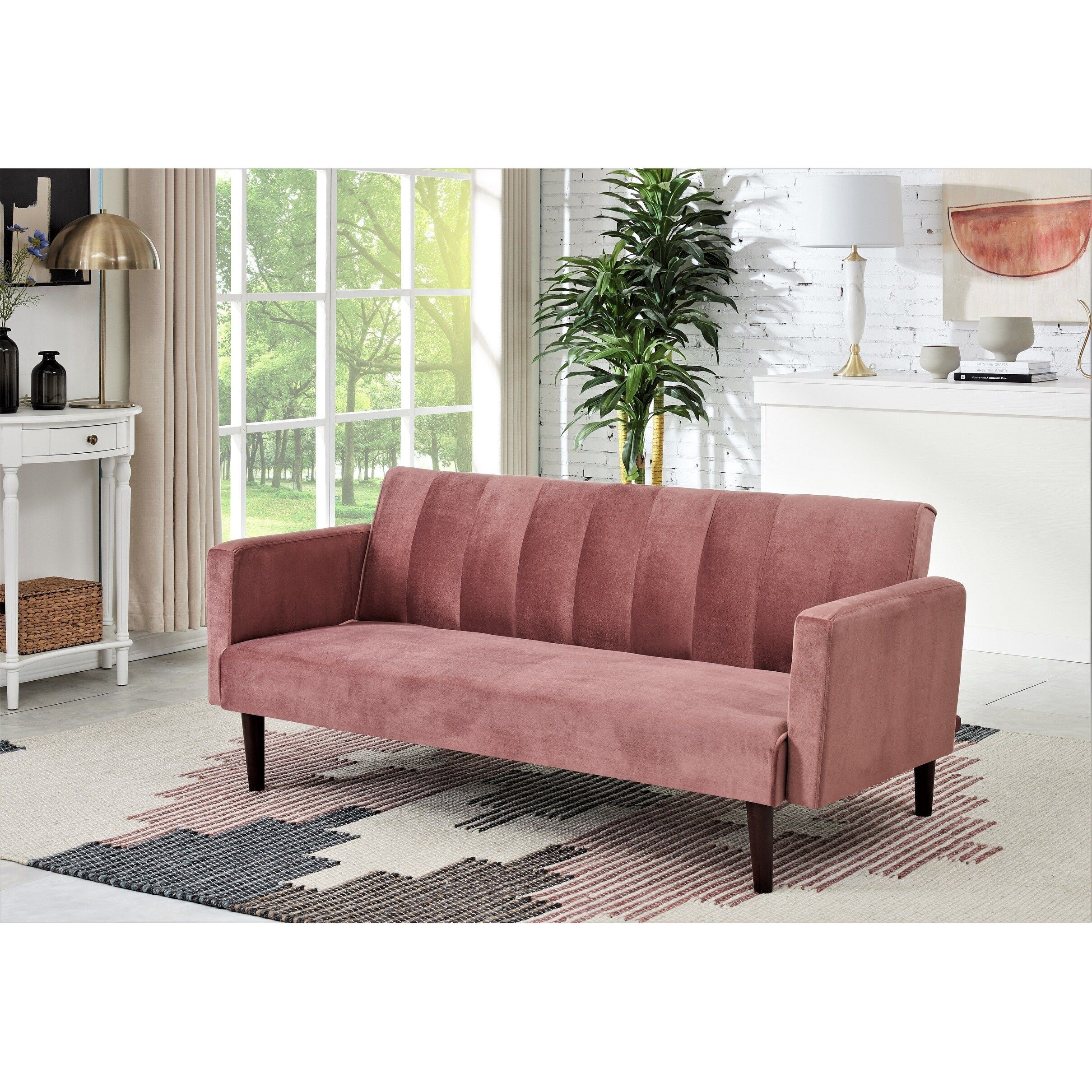 Container Furniture Srtip Convertible Velvet Sofa Bed – Overstock Pertaining To 66" Convertible Velvet Sofa Beds (Photo 4 of 15)