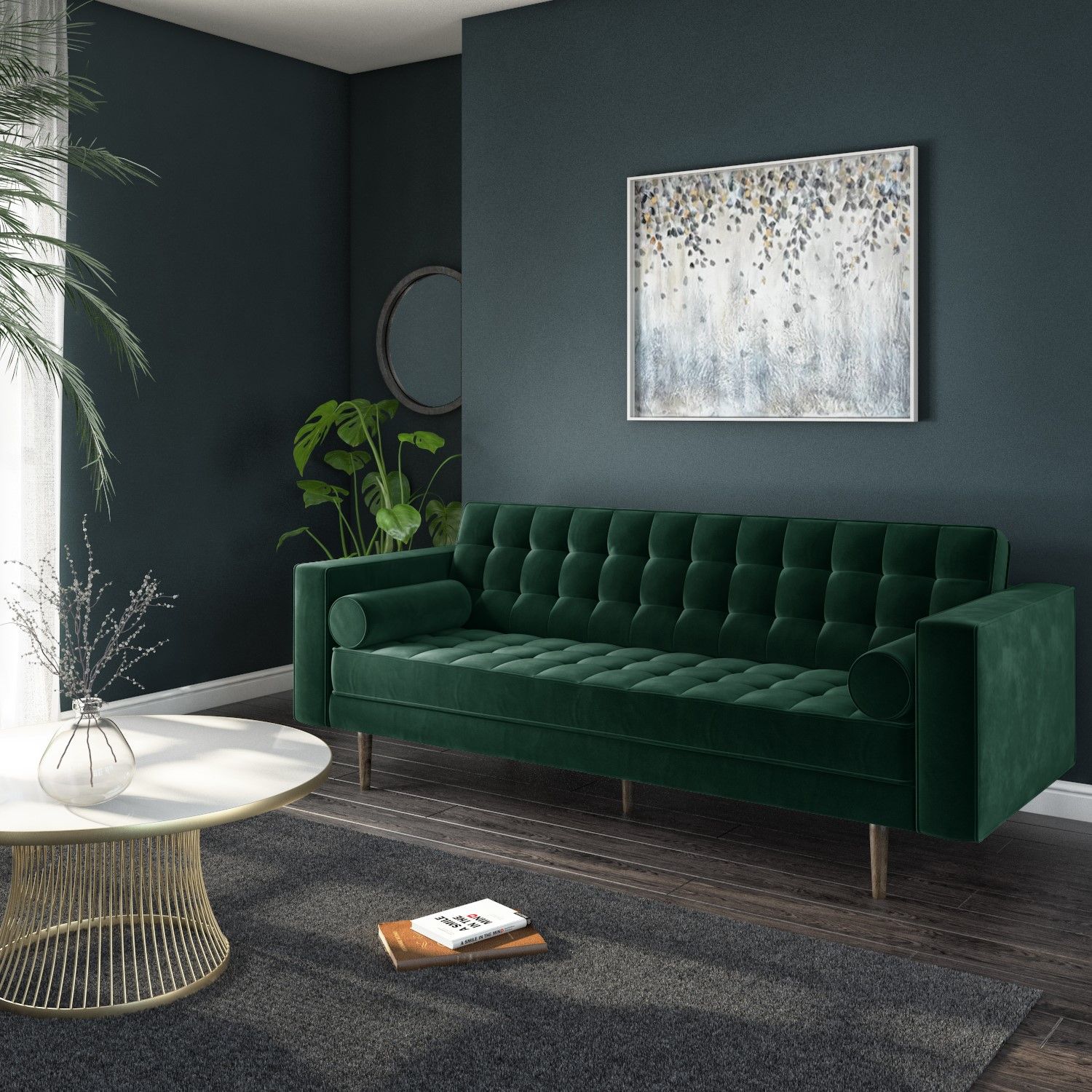 Green Velvet 3 Seater Sofa – Elba – Furniture123 Regarding 75&quot; Green Velvet Sofas (Photo 11 of 15)