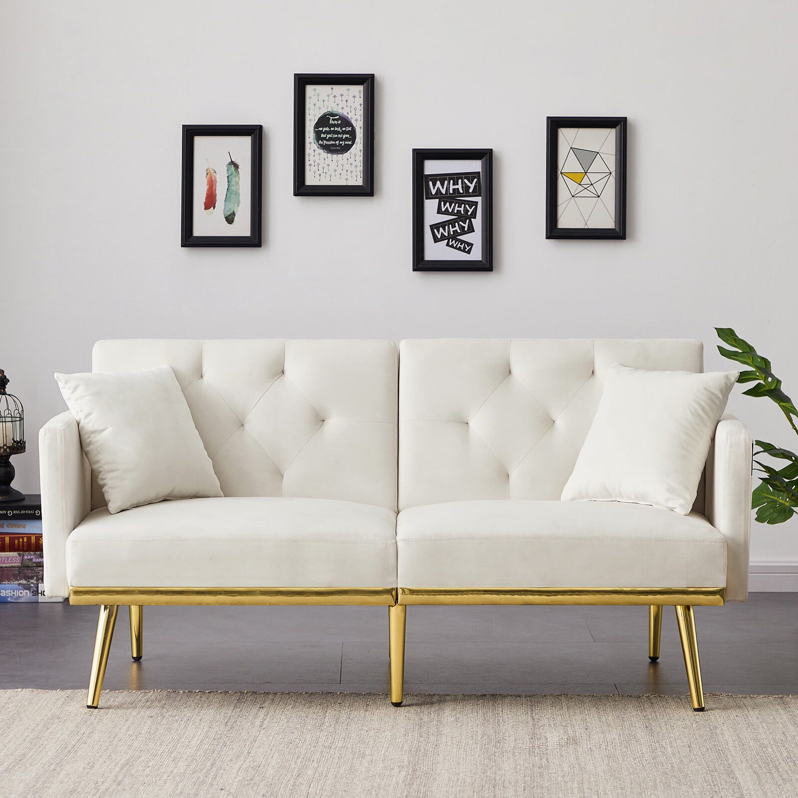 Kalefu Modern Convertible Velvet Sofa Couch Bed With Armrest Regarding 66&quot; Convertible Velvet Sofa Beds (Photo 14 of 15)