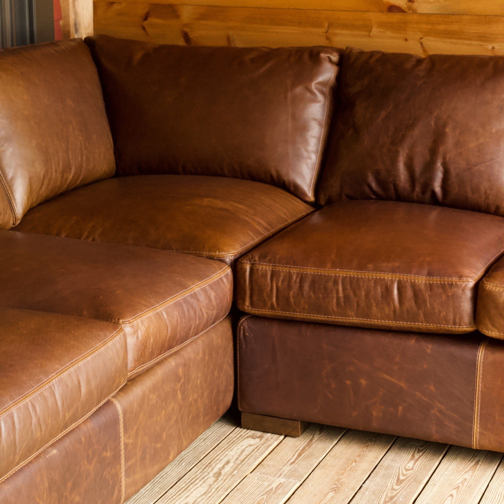 Taylor Deluxe Leather Sectional Sofa | Rustic Leather Sectional Inside 104" Sectional Sofas (Photo 13 of 15)