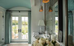 Classic Bathroom With Curtained French Doors to Patio