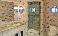 Coastal Bathroom With Fish Wallpaper