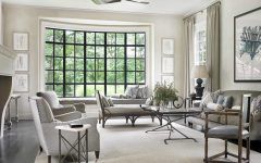 Contemporary Living Room With Large Bay Window and Upholstered Furniture