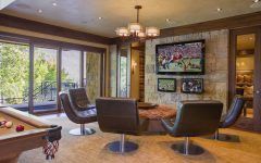 Craftsman Style Entertainment Room With Modern Leather Chairs