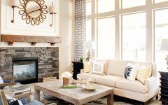Gray and White Transitional Rustic Living Room With Fireplace