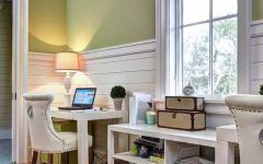 Home Office With Green Walls and Costal Style Wainscoting