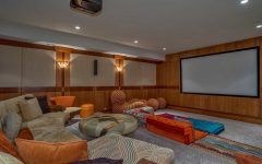 Modern Style Home Theater With Craftsman Style Wall Sconces