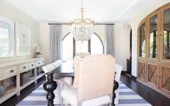 Neutral Coastal Dining Room With Striped Rug